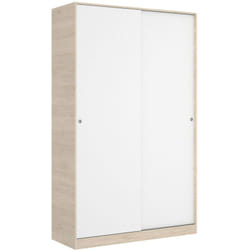Guardaroba 2 ante Alyson, Mobile appendiabiti per camera da letto, Armadio ante scorrevoli, 120x50h204 cm, Bianco lucido e Rovere - Dmora