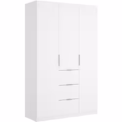 GUARDAROBA 3 ANTE - Mobile appendiabiti per camera da letto, Armadio 3 cassetti, 135x52h204 cm, Bianco lucido.STRUTTURA E UTI ...