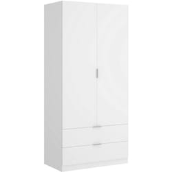 Dmora - Guardaroba 2 ante Anya, Mobile appendiabiti per camera da letto, Armadio multiuso 2 cassetti, 81x52h184 cm, Bianco