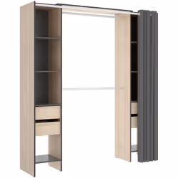 GUARDAROBA GRANDE - Struttura per cabina armadio, Mobile appendiabiti aperto, 180x50h205 cm, Rovere e Antracite.STRUTTURA E U ...