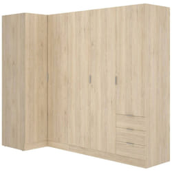 Guardaroba grande Atena, Mobile angolare per camera da letto, Armadio appendiabiti ad angolo a 5 ante battenti, 214x91h184 cm, Rovere - Dmora