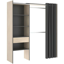 Guardaroba grande Arim, Struttura per cabina armadio con tenda, Mobile appendiabiti aperto, 160x50h205 cm, Rovere e Antracite - Dmora