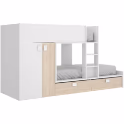 COMPOSIZIONE CAMERA DA LETTO - Cameretta completa, Composizione letto a castello con due lettini singoli, 275x108h150 cm, Bia ...