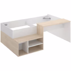 COMPOSIZIONE CAMERA DA LETTO - Lettino singolo per cameretta, Set con scrivania e scaffali, 195x134h73 cm, Bianco e Rovere.ST ...
