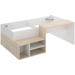 Composizione camera da letto Argh, Lettino singolo per cameretta, Set con scrivania e scaffali, 195x134h73 cm, Bianco e Rovere - Dmora