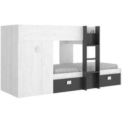 Composizione camera da letto Araba, Cameretta completa, Composizione letto a castello con due lettini singoli, 271x111h150 cm, Bianco e Antracite