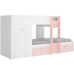 Composizione camera da letto Araba, Cameretta completa, Composizione letto a castello con due lettini singoli, 271x111h150 cm, Bianco e Rosa - Dmora