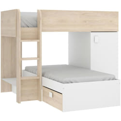Composizione camera da letto Pax, Cameretta completa, Composizione letto a castello con due lettini singoli, 255x112h150 cm, Bianco e Rovere - Dmora