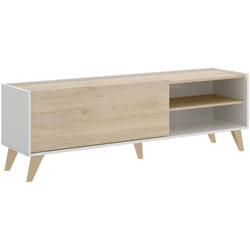 Mobile porta tv Allesia, Credenza bassa da soggiorno, Madia da salotto per televisione, 155x43h47 cm, Rovere e Bianco - Dmora