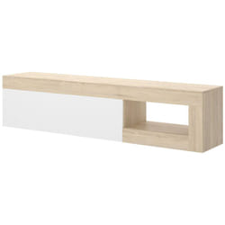 Dmora - Mobile porta tv Animeli, Credenza bassa da soggiorno, Madia da salotto per televisione, 204x42h48 cm, Rovere e Bianco lucido