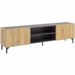 MOBILE PORTA TV - Credenza bassa da soggiorno, Madia da salotto per televisione, 161x35h45 cm, Rovere Nodi e Antracite. STRUT ...