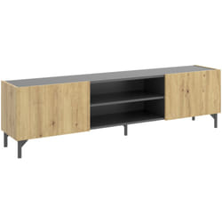 Mobile porta tv Arya, Credenza bassa da soggiorno, Madia da salotto per televisione, 161x35h45 cm, Rovere Nodi e Antracite - Dmora