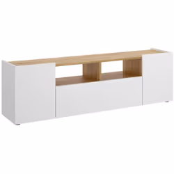 MOBILE PORTA TV - Credenza bassa da soggiorno, Madia da salotto per televisione, 142x35h44 cm, Bianco e Rovere Nodi. STRUTTUR ...