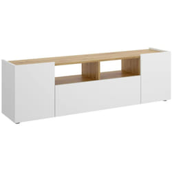 Mobile porta tv Vulcano, Credenza bassa da soggiorno, Madia da salotto per televisione, 142x35h44 cm, Bianco e Rovere Nodi - Dmora