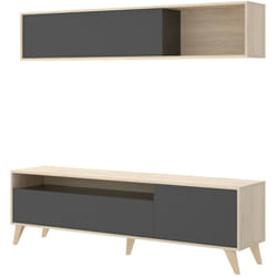 Dmora - Parete attrezzata Arusha, Set da soggiorno porta tv, Mobile salotto multiuso, 180x41h180 cm, Antracite e Rovere Nodi
