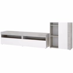 PARETE ATTREZZATA - Set da soggiorno componibile, Mobile salotto multiposizione, 265x42h180 cm, Bianco e Cemento. STRUTTURA E ...