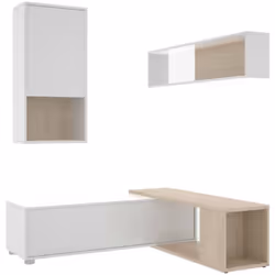 PARETE ATTREZZATA - Set da soggiorno modulare ad angolo, Mobile salotto multiposizione, 230x41h180 cm, Bianco lucido e Rovere ...