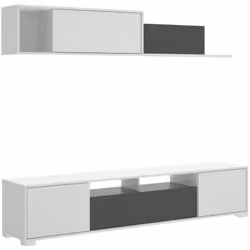 PARETE ATTREZZATA - Set da soggiorno porta TV, Mobile salotto multiuso, 200x41h180 cm, Bianco lucido e Antracite. STRUTTURA E ...