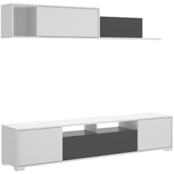Dmora - Parete attrezzata Abbete, Set da soggiorno porta tv, Mobile salotto multiuso, 200x41h180 cm, Bianco lucido e Antracite