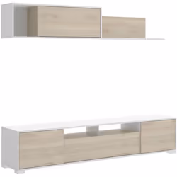 PARETE ATTREZZATA - Set da soggiorno porta TV, Mobile salotto multiuso, 200x41h180 cm, Rovere e Bianco lucido. STRUTTURA E UT ...