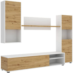 Dmora - Parete attrezzata Artex, Set da soggiorno porta tv, Mobile salotto multiuso, 220x41h180 cm, Rovere Nodi e Bianco