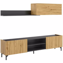 PARETE ATTREZZATA - Set da soggiorno porta TV, Mobile salotto multiuso, 182x35h180 cm, Rovere Nodi e Antracite. STRUTTURA E U ...