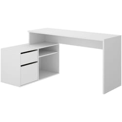 Scrivania Andor, Scrittoio multiposizione da ufficio o cameretta, Tavolo da studio angolare multiuso, 139x92h75 cm, Bianco - Dmora