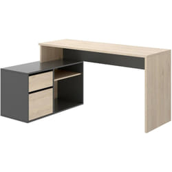 Dmora - Scrivania Andor, Scrittoio multiposizione da ufficio o cameretta, Tavolo da studio angolare multiuso, 139x92h75 cm, Rovere e Antracite
