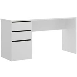 Dmora - Scrivania Ardina, Scrittoio multiuso da ufficio o cameretta, Tavolo da studio lineare con 2 cassetti e 1 anta, 139x60h75 cm, Bianco lucido