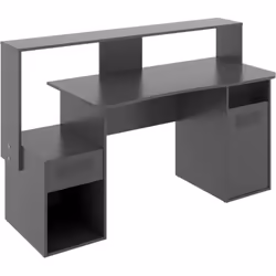 SCRIVANIA - Scrittoio multifunzione moderno da gaming, Tavolo da studio porta PC e porta CD, 154x69h98 cm, Antracite, senza l ...