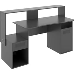 Dmora - Scrivania Albertino, Scrittoio multifunzione moderno da gaming, Tavolo da studio porta pc e porta cd, 154x69h98 cm, Antracite, senza luci led