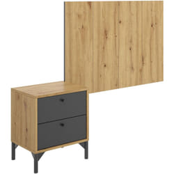 Testiera letto Lily, Spalliera letto per camera singola, Testata per letto singolo con 1 comodino, 99x3h61 cm, Rovere e Antracite - Dmora