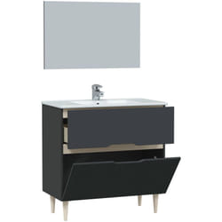 Dmora - Mobile sottolavabo Yarmouth, Sotto lavabo bagno, Mobiletto da bagno con specchio, Lavabo non incluso, 80x45h80 cm, Antracite e Rovere, con