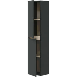Dmora - Colonna bagno Williamsburg, Pensile bagno sospeso a 2 ante, Armadio alto, 31x26h135 cm, Antracite e Rovere, con imballo rinforzato