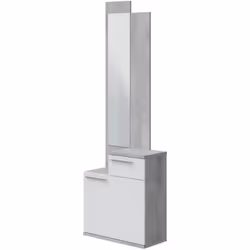 MOBILE DA INGRESSO WALTHAM - Scarpiera multifunzione con specchio, Armadio a 1 anta e 1 cassetto, 61x28h185 cm, Cemento e Bia ...
