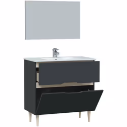 MOBILE SOTTOLAVABO - Sotto lavabo bagno, Mobiletto da bagno con specchio, Lavabo non incluso, 80x45h80 cm, Antracite e Rovere ...