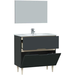 Mobile sottolavabo Avona, Sotto lavabo bagno, Mobiletto da bagno con specchio, Lavabo non incluso, 80x45h80 cm, Antracite e Rovere - Dmora