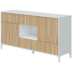 Credenza Atessa, Armadio moderno, Buffet da soggiorno a 2 ante e 2 cassetti, Madia da salotto, 151x41h80 cm, Rovere e Bianco lucido - Dmora