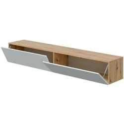 Dmora - Mobile porta tv Senectus, Porta tv a 2 ante, Mobile sospeso soggiorno, 180x35h28 cm, Rovere Nodi e Bianco