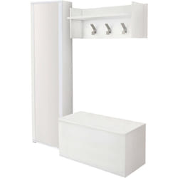 Dmora - Mobile da ingresso Tanzanite, Entratina moderna con appendiabiti, Mobile con scarpiera, Armadietto con specchio, Cm 50x32h182, Bianco