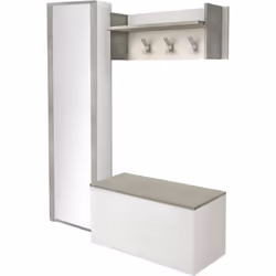 MOBILE DA INGRESSO - Entratina moderna con appendiabiti, Mobile con scarpiera, Armadietto con specchio, Cm 50x32h182, Bianco  ...