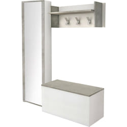 Dmora - Mobile da ingresso Tanzanite, Entratina moderna con appendiabiti, Mobile con scarpiera, Armadietto con specchio, Cm 50x32h182, Bianco e