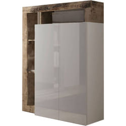 Armadio multiuso 2 ante Cipresso, Mobile multifunzionale, Mobiletto scarpiera, Porta scarpe, Made in Italy, 78x35 h116 cm, Bianco lucido e Rovere