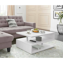 Tavolino da salotto Natalia, Tavolino soggiorno, Mobile portaoggetti basso, Tavolino da caffÃ¨, 90x55h41 cm, Bianco lucido