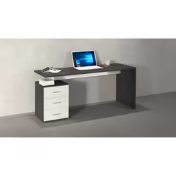 Scrivania Abisse, Scrittoio lineare, Scrivania ufficio multiuso, Scrivania salvaspazio multi posizione, 160x60h75 cm, Bianco e Ardesia - Vista aggiuntiva 4