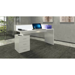 Scrivania Flaminia, Scrittoio con sopralzo, Scrivania ufficio multiuso, Scrivania salvaspazio multi posizione, 160x60h90 cm, Bianco