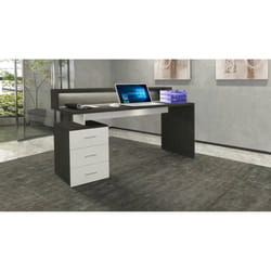 Scrivania Flaminia, Scrittoio con sopralzo, Scrivania ufficio multiuso, Scrivania salvaspazio multi posizione, 160x60h90 cm, Bianco e Ardesia