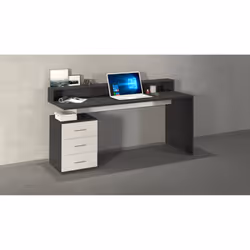 Scrivania Flaminia, Scrittoio con sopralzo, Scrivania ufficio multiuso, Scrivania salvaspazio multi posizione, 160x60h90 cm, Bianco e Ardesia - Vista aggiuntiva 4