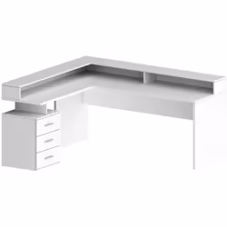 SCRIVANIA - Scrittoio angolare con sopralzo, Scrivania ufficio multiuso, 180x90h160 cm, Bianco. STRUTTURA E UTILIZZO - Scriva ...