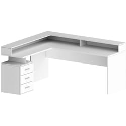 Scrivania Leonilda, Scrittoio angolare con sopralzo, Scrivania ufficio multiuso, 180x90h160 cm, Bianco - Dmora